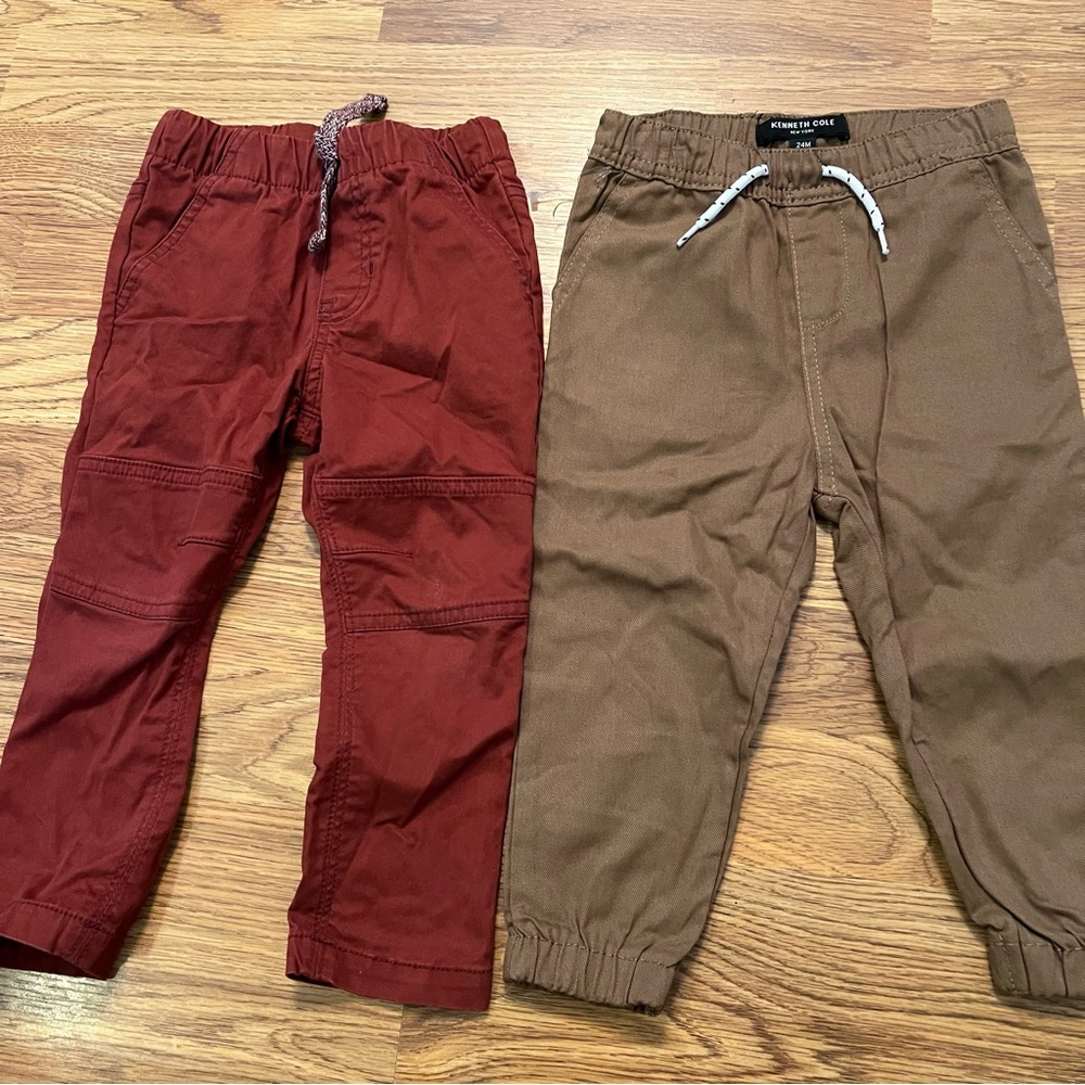 Bundle Kids Pull-On Jogger Pants - Red and Brown size 25 months